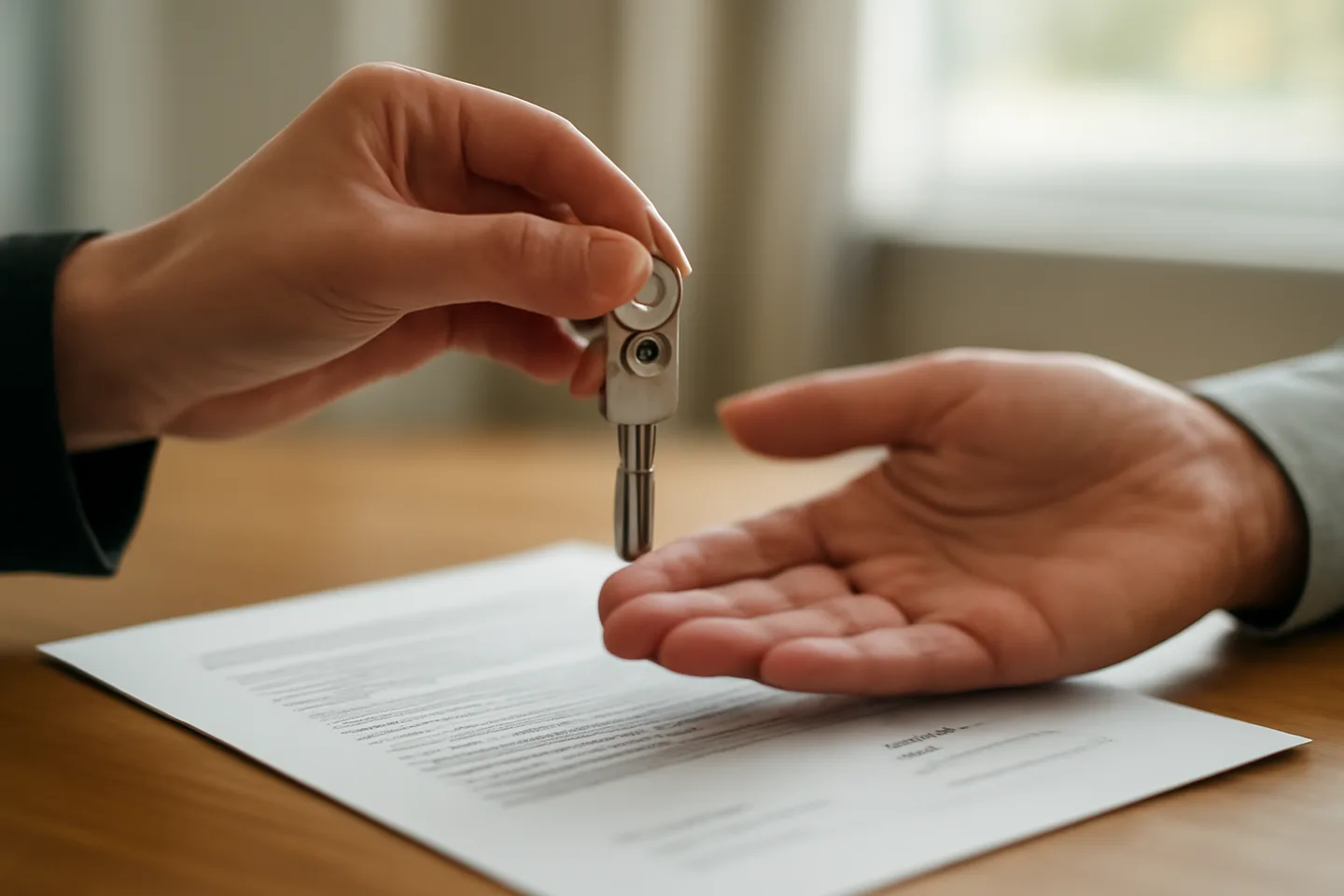 Exchanging keys over a signed property deed at closing