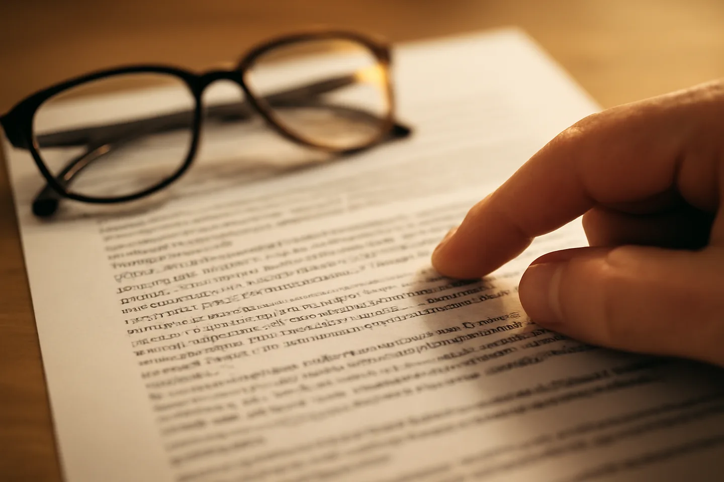 Hand pointing to a clause on a real estate contract