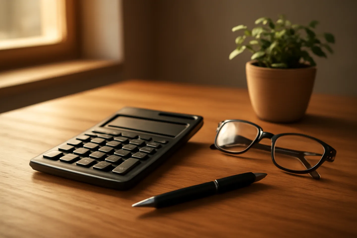 Calculator and property tax forms on a desk for selling land