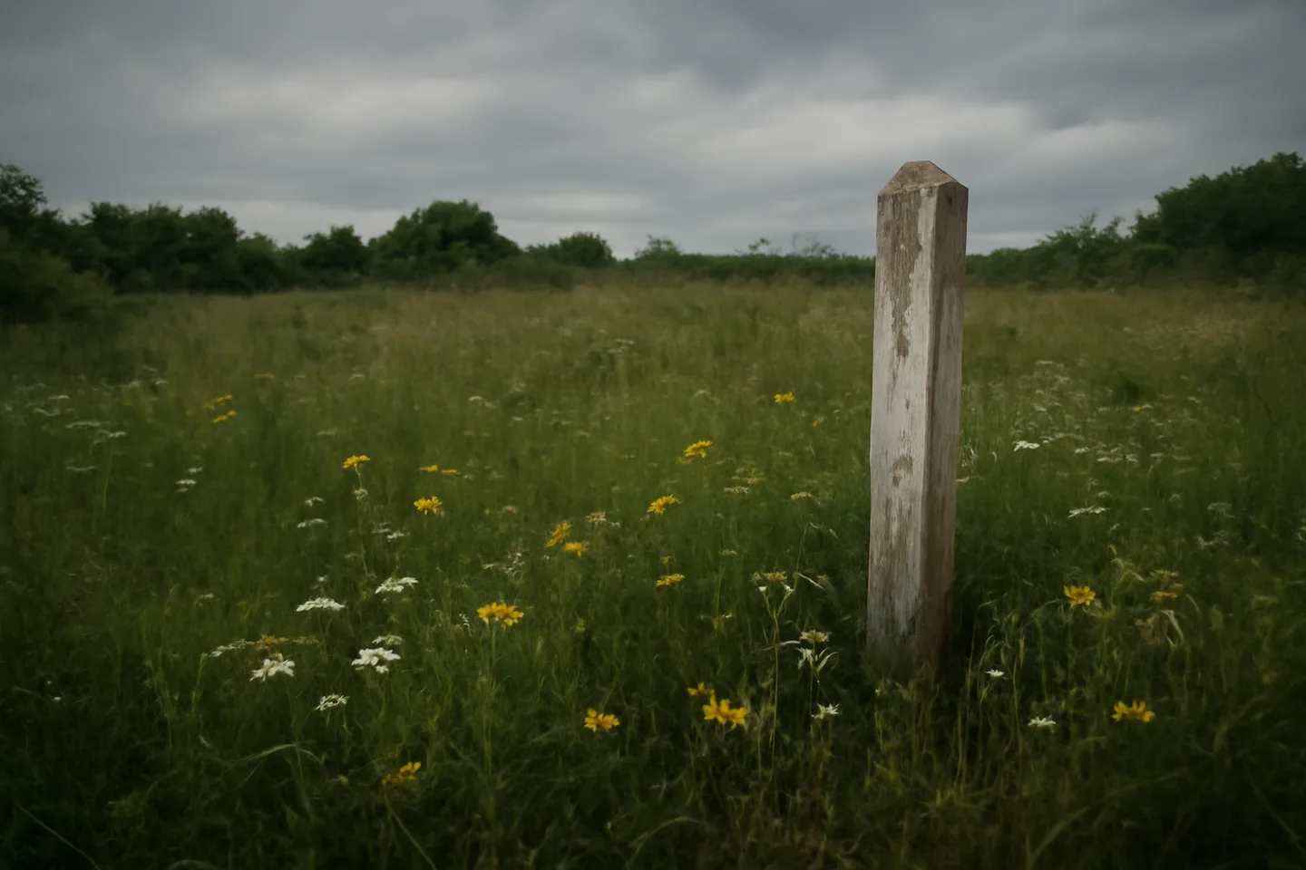 Overgrown inherited land parcel with boundary marker