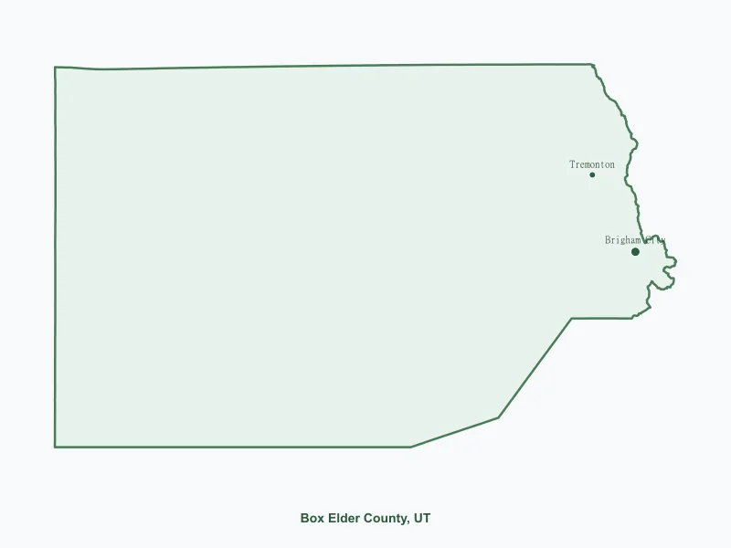 Map of Box Elder County, UT showing major cities