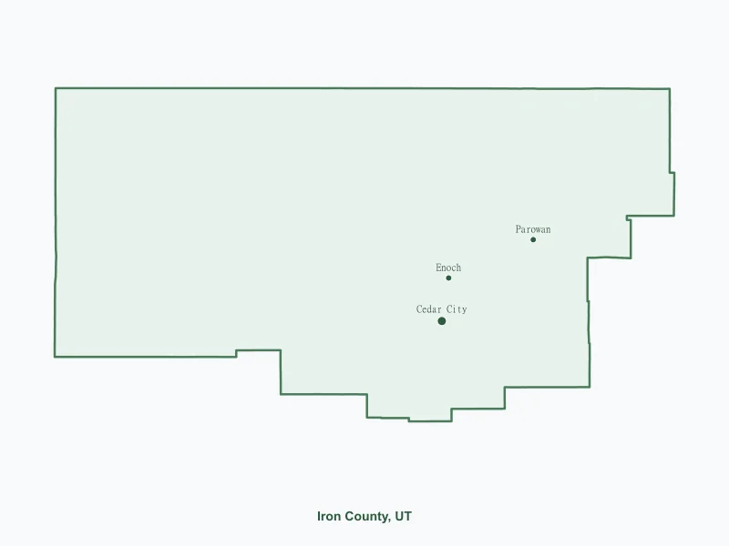 Map of Iron County, UT showing major cities