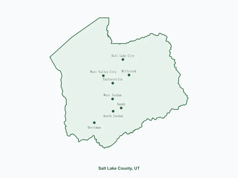 Map of Salt Lake County, UT showing major cities