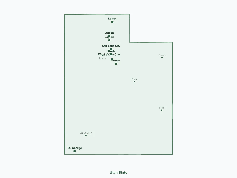 Map of Utah State showing major cities